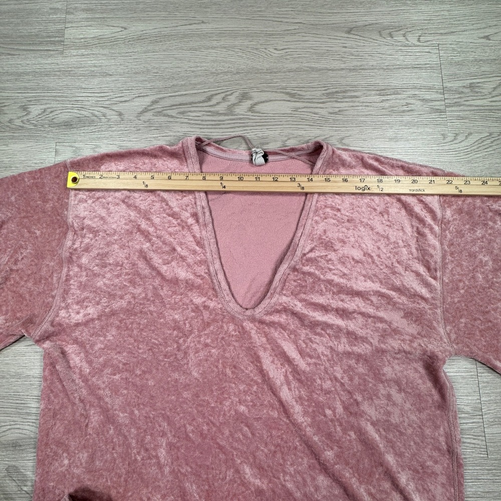We The Free Women Tunic Top Mauve Pink Crushed Velvet V-Neck Side Slits Medium - Picture 5 of 8
